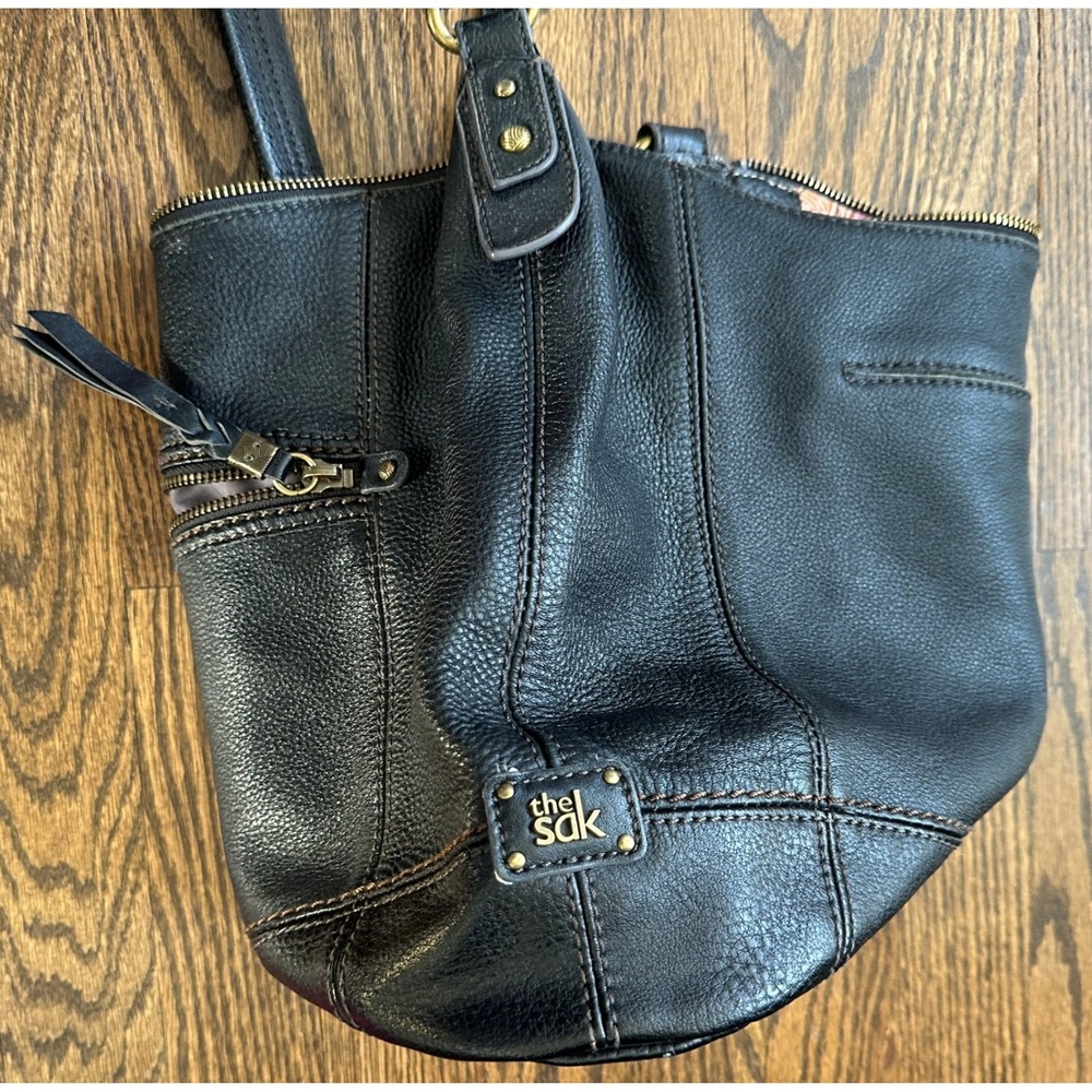 The Sak Sequoia Leather Hobo Bag Women's Black Casual Boho Slouchy Purse Zipper - Picture 8 of 14